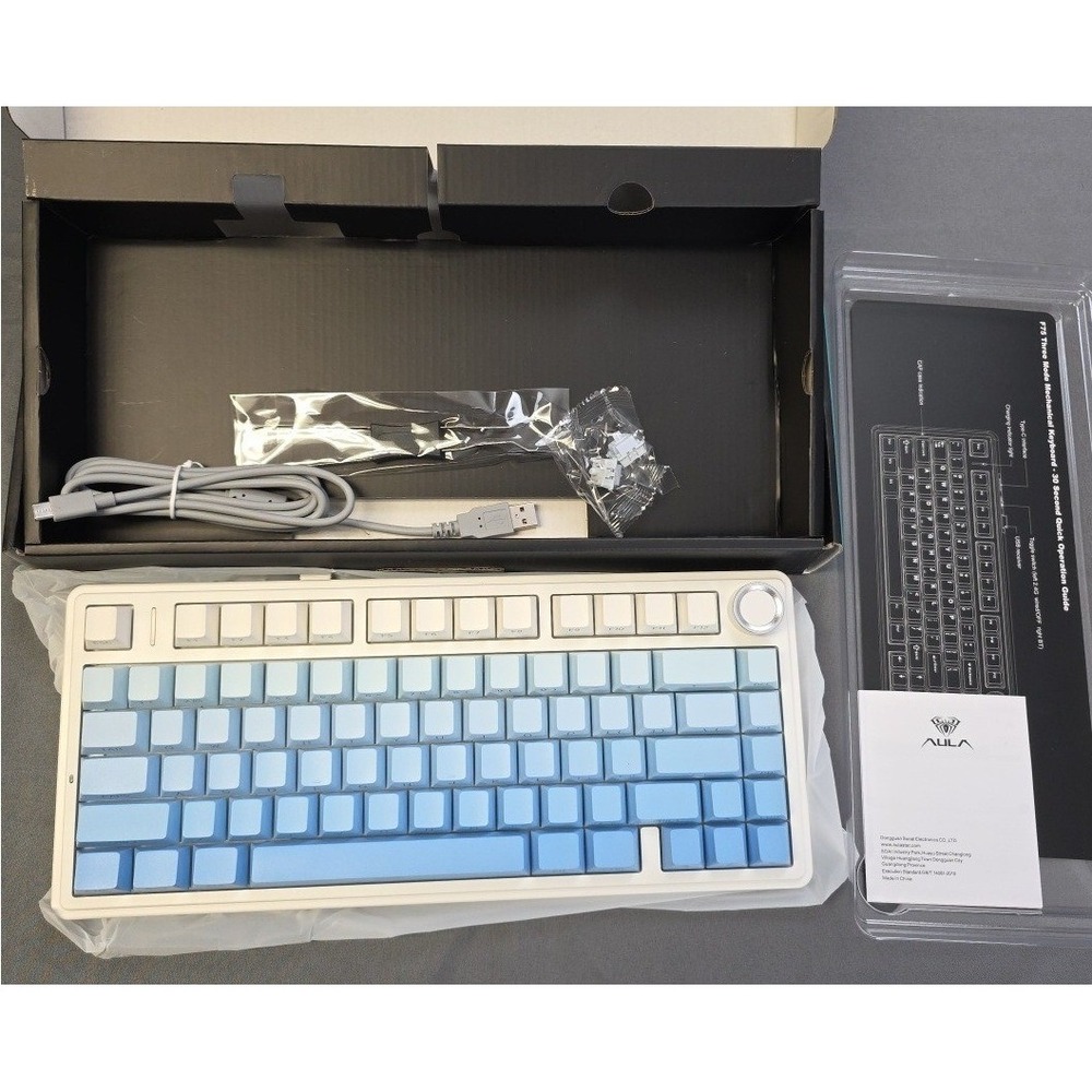 AULA F75 75 Wireless Gaming Mechanical Keyboard Gray Wood Switch V3 Blue White